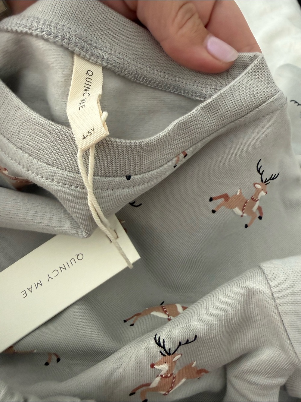 Quincy Mae Kids Gray Reindeer Christmas sweatsuit
